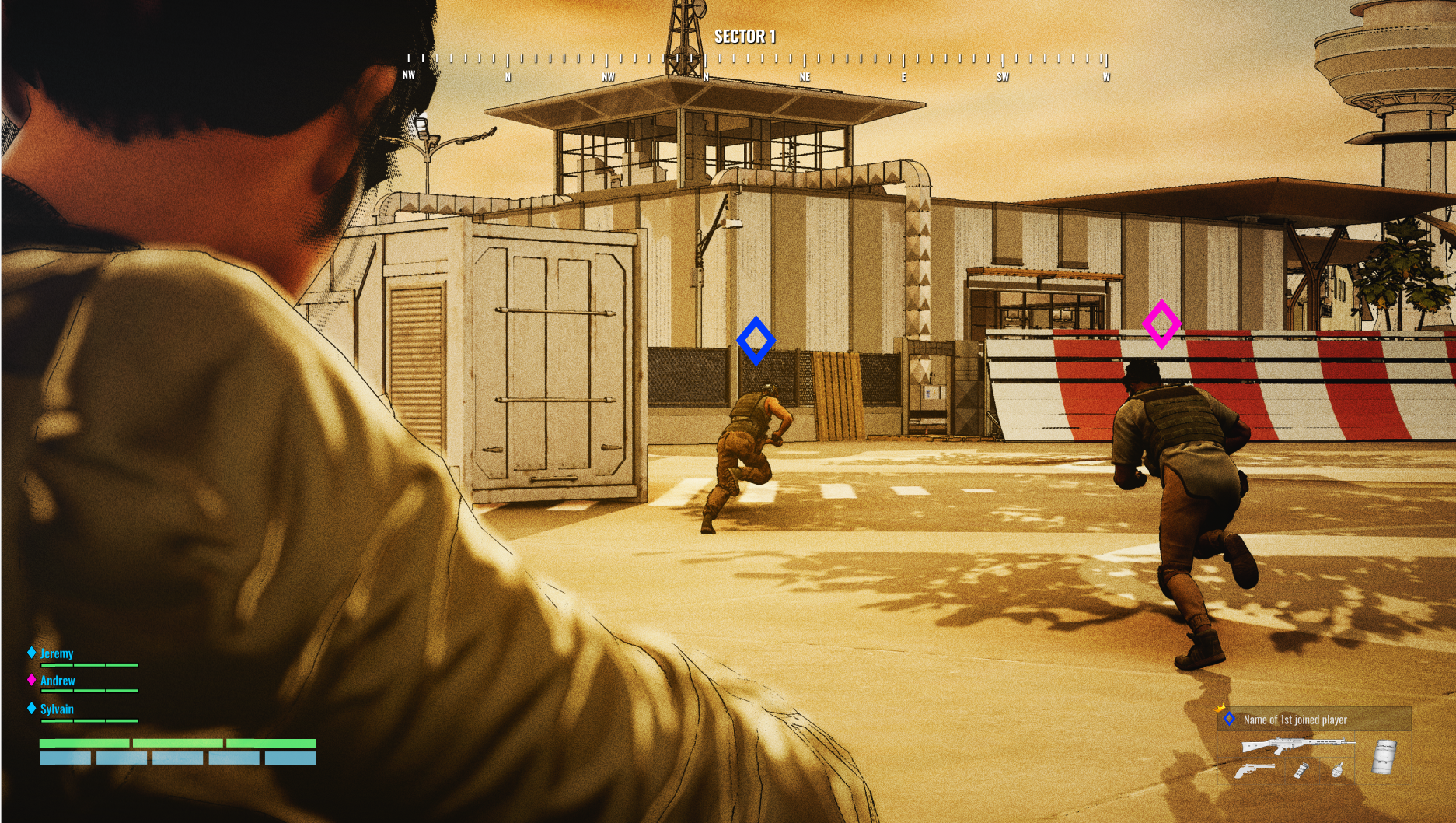 Players visible in-game with squad markers
